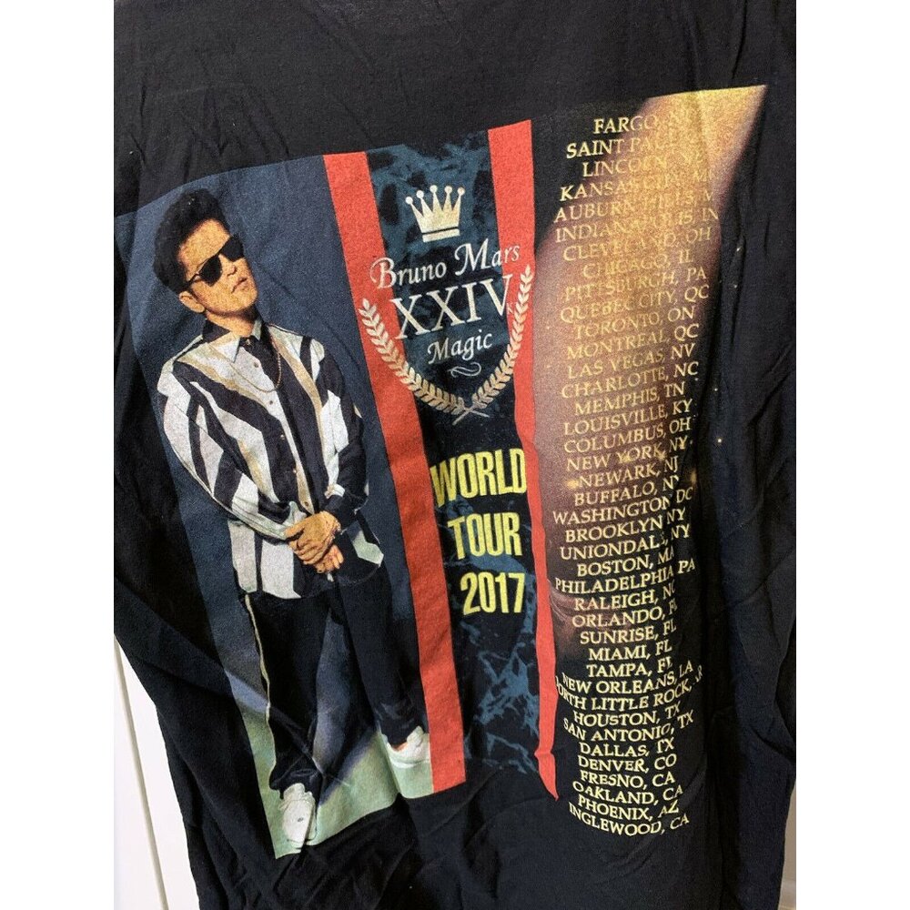 Bruno Mars Unisex‎ Sz Medium Black 24K Magic World Tour 2017 Concert Tee T-Shirt